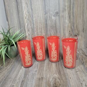 4 Vintage Red & Gold Thai Goddess Tumbler 60s Culver MCM Glasses
